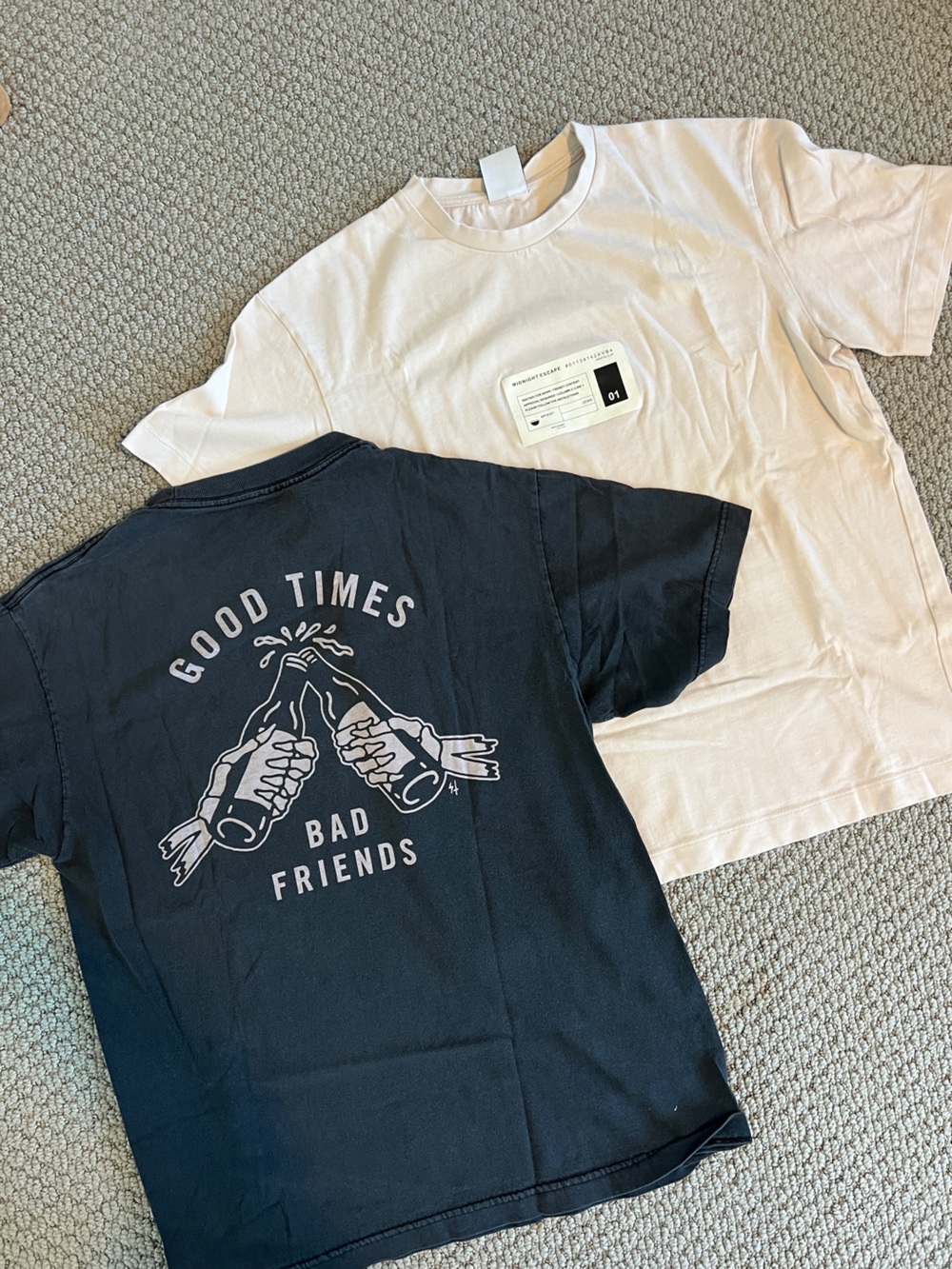 2 Piece Graphic Tee Bundle Good Times Bad Friends Black White Streetwear Tops